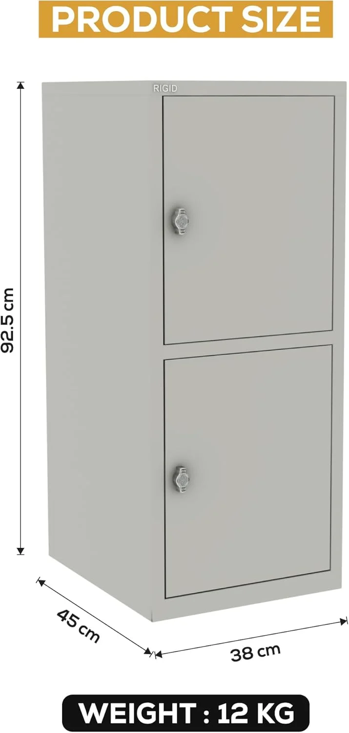 کمد فلزی کوچک دو درب RIGID، کابینت ذخیره سازی فولادی با قفل برای استفاده در خانه، دفتر، مدرسه (خاکستری)