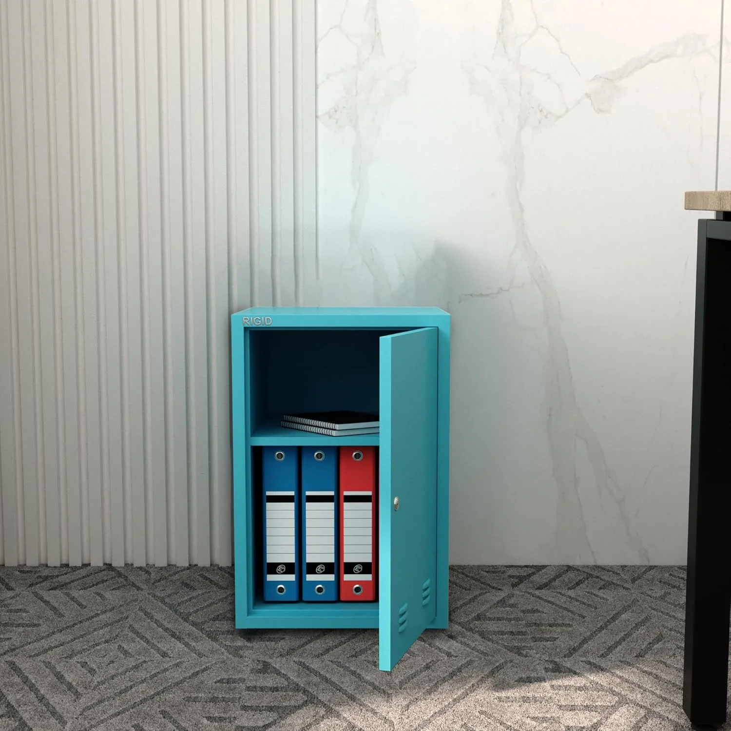کمد فلزی کوچک RIGID با قفل و کلید، کابینت بایگانی قفل‌دار فولادی، مناسب خانه، مدرسه، باشگاه، اداره، گاراژ (آبی)