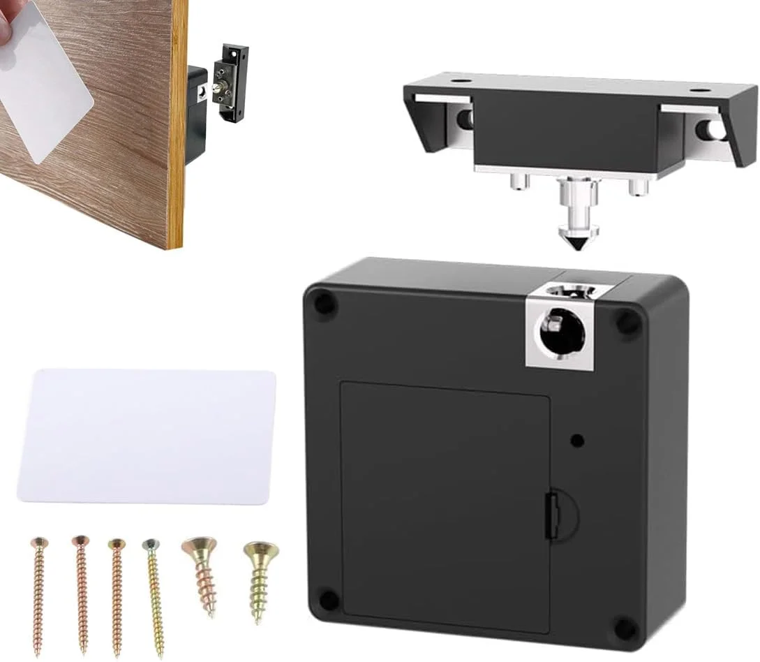 قفل کشوی بدون سوراخکاری KWSLIN، قفل الکترونیکی کابینت، قفل کارتی مخفی کابینت، تغذیه با باتری، قفل هوشمند کارتی IC مناسب برای کمد خانه و محل کار، جالباسی، کشو، مشکی