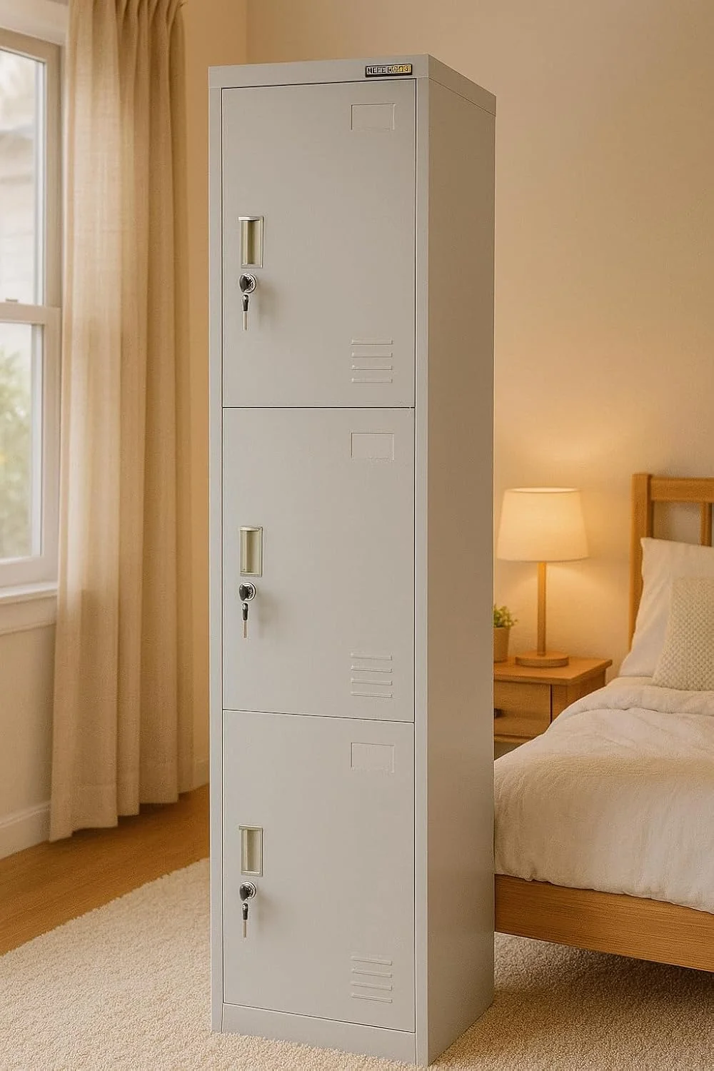 کابینت فلزی کمدی 3 درب Kustom Deco - کابینت ذخیره سازی فلزی خاکستری با درب های قفل دار - 185 x 45 x 40 سانتی متر - سازمان دهنده بادوام برای استفاده در دفتر، مدرسه، سالن ورزشی یا خانه