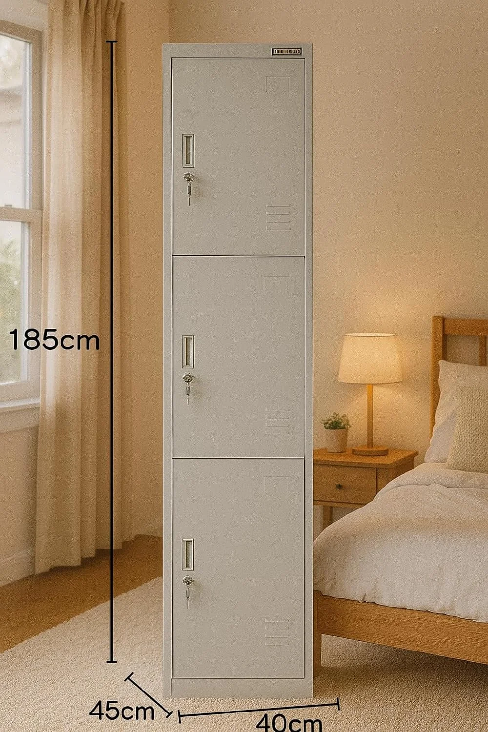 کابینت فلزی کمدی 3 درب Kustom Deco - کابینت ذخیره سازی فلزی خاکستری با درب های قفل دار - 185 x 45 x 40 سانتی متر - سازمان دهنده بادوام برای استفاده در دفتر، مدرسه، سالن ورزشی یا خانه