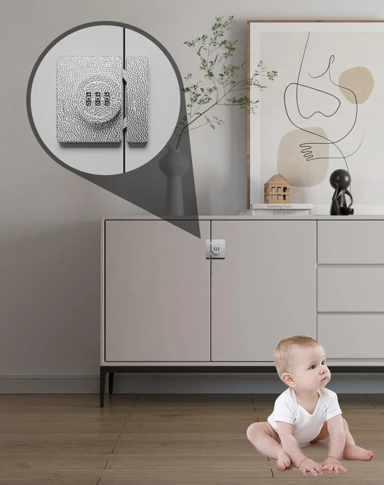 قفل کابینت بدون کلید Azonee برای درب های چرخشی/کشویی، کمد، قفسه، جعبه چوبی، قفل قلاب دار، رمز 3 رقمی (مشکی، 180 درجه)