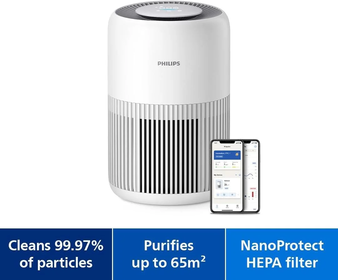 دستگاه تصفیه هوا و رطوبت ساز 2 در 1 فیلیپس مدل AC3420/10 سری 3400، مناسب برای 78 متر مربع، نرخ تحویل هوای پاک 300 متر مکعب بر ثانیه، فیلتر HEPA سه لایه، کنترل از راه دور با برنامه Air+