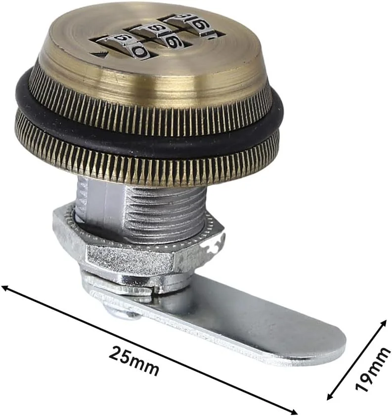 قفل کم کابینت JZS، قفل های امنیتی رمزدار 3 رقمی برای کمد لباس، کشو و صندوق پستی، 25 میلی متر، برنزی