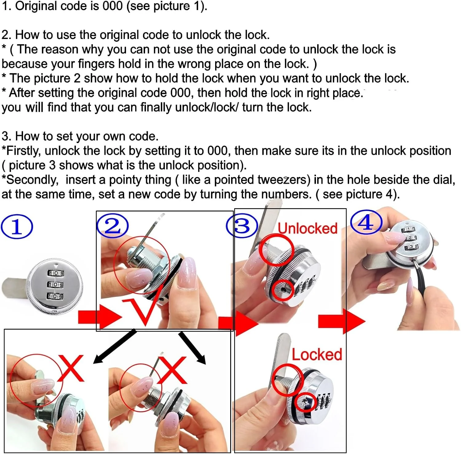 قفل رمزی 3 رقمی JZK، مناسب برای کمد، درب کمد، کابینت پرونده، صندوق پستی، کشو و قفسه - 2 عدد