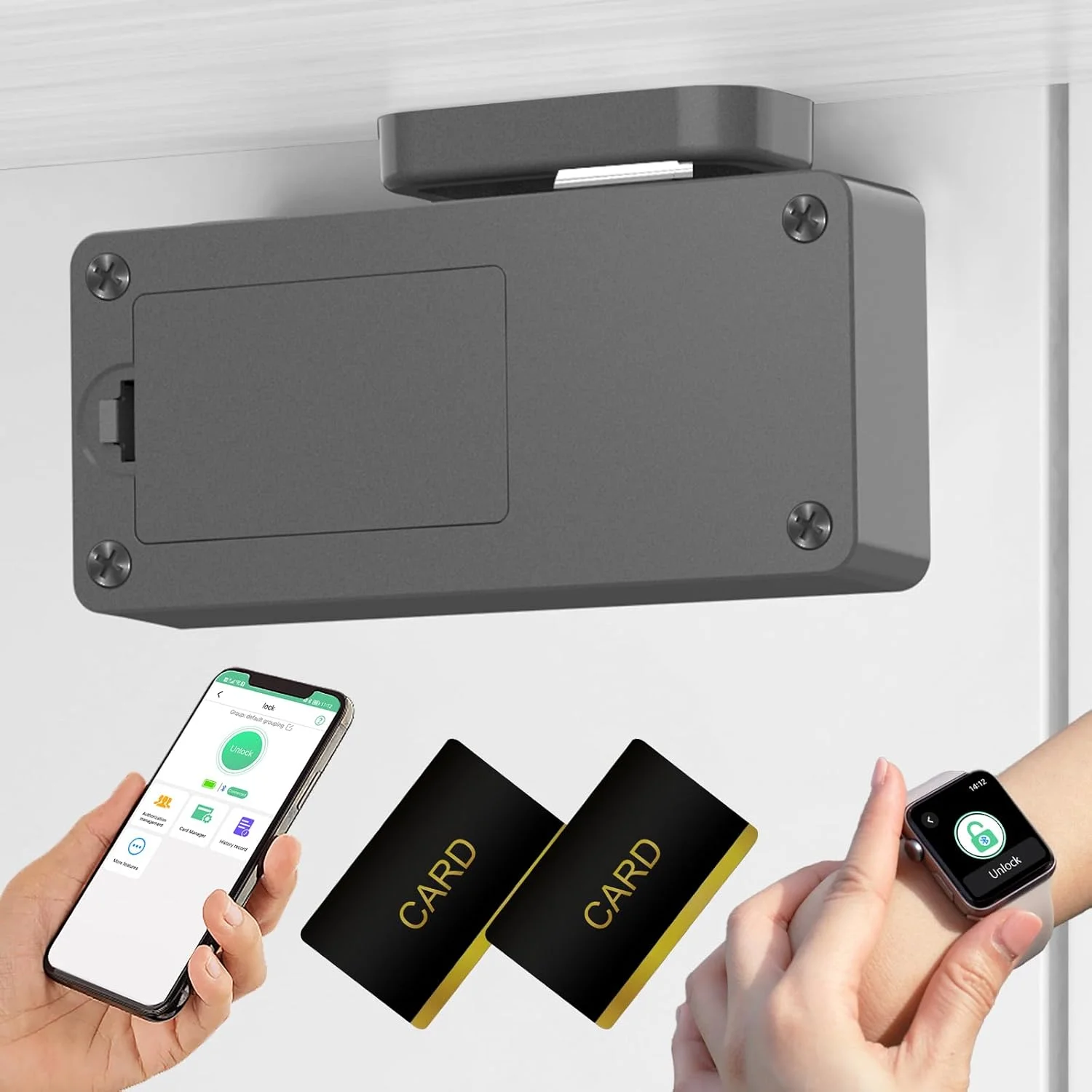 قفل هوشمند مخفی کابینت Eseesmart، قفل الکترونیکی RFID بدون کلید بلوتوثی DIY قفل ایمنی کودک برای کابینت مشروبات الکلی، کمد، کشو و قفسه