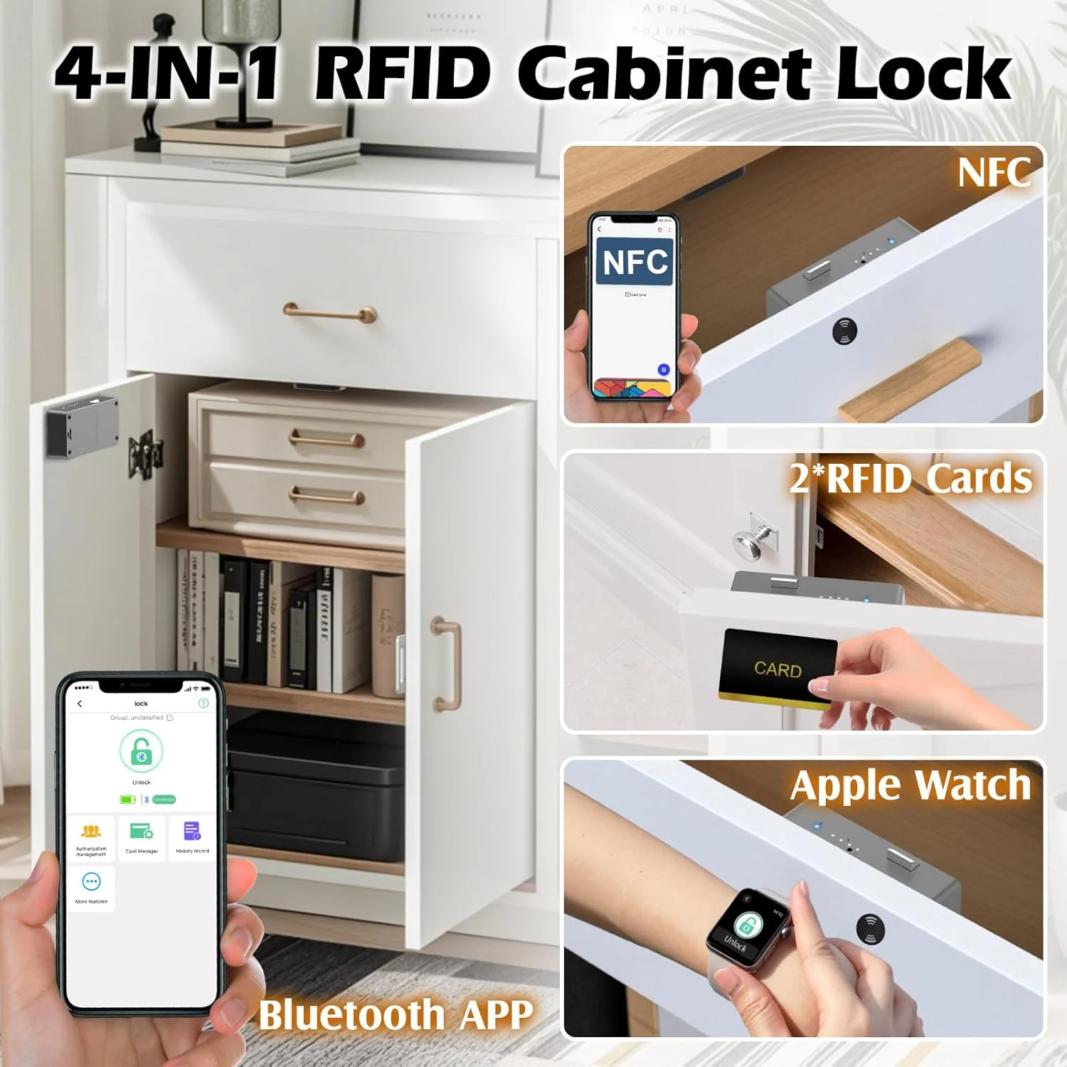 قفل هوشمند مخفی کابینت Eseesmart، قفل الکترونیکی RFID بدون کلید بلوتوثی DIY قفل ایمنی کودک برای کابینت مشروبات الکلی، کمد، کشو و قفسه