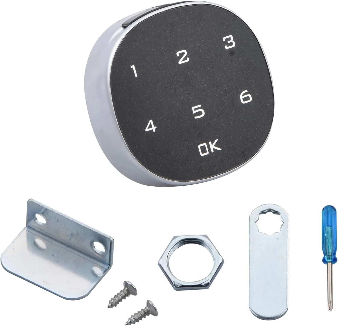 قفل رمز الکترونیکی، 57.5 * 57.5 میلی متر، قفل امنیتی رمز دیجیتال صفحه لمسی، قفل الکترونیکی کشوی کمد چوبی اداری با سگک قفل و پیچ نصب