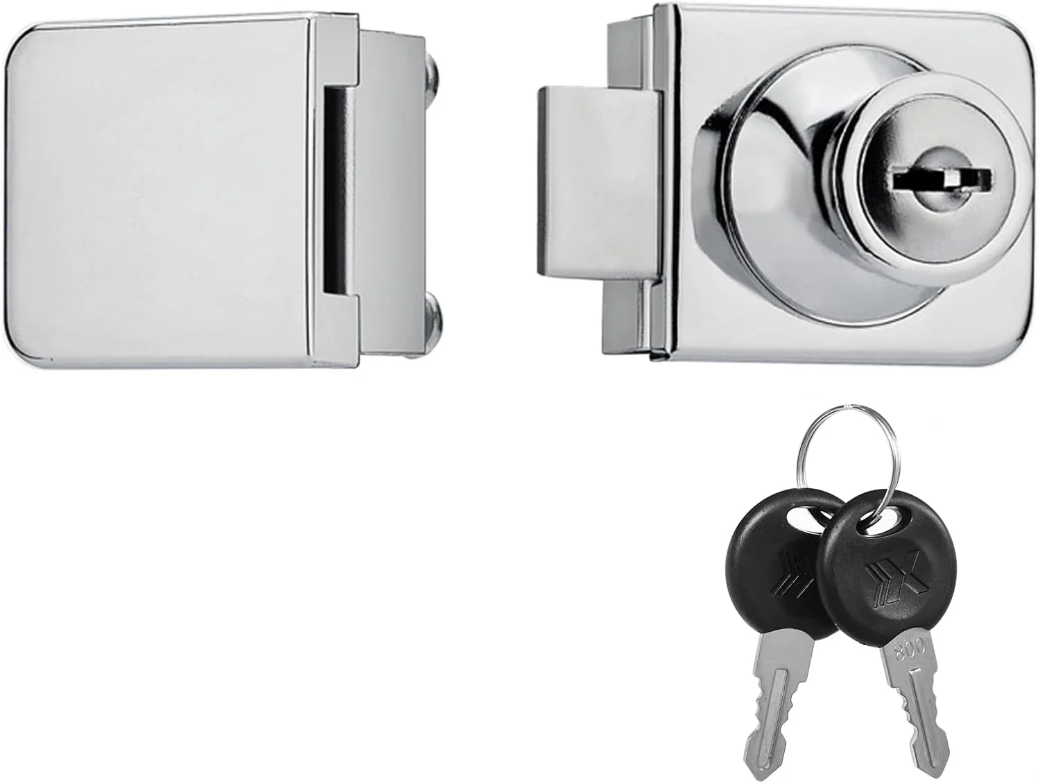 قفل درب شیشه ای بدون نیاز به سوراخکاری آلیاژ روی، قفل کابینت ویترینی درب دوتایی به همراه 2 کلید برای درب شیشه ای 5 تا 8 میلی متری، قفل کمدهای درب شیشه ای دوتایی (نقره ای 1 عدد، B407)