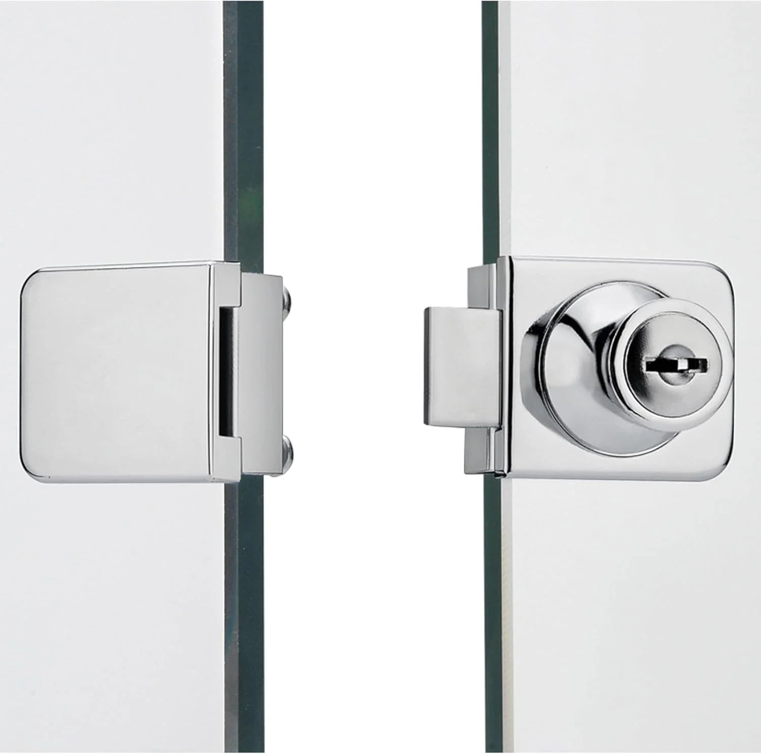 قفل درب شیشه ای بدون نیاز به سوراخکاری آلیاژ روی، قفل کابینت ویترینی درب دوتایی به همراه 2 کلید برای درب شیشه ای 5 تا 8 میلی متری، قفل کمدهای درب شیشه ای دوتایی (نقره ای 1 عدد، B407)