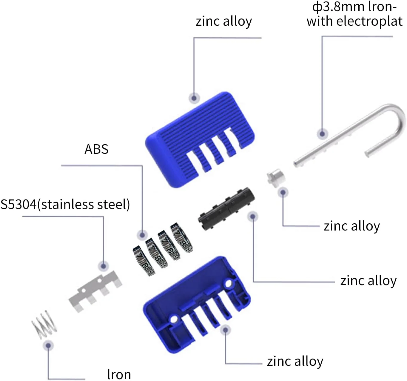 قفل ترکیبی دافاپه، بسته 2 عددی قفل 4 رقمی برای باشگاه، فضای باز، درب حصار، چمدان، کوله پشتی، کابینت، مسافرت (آبی)