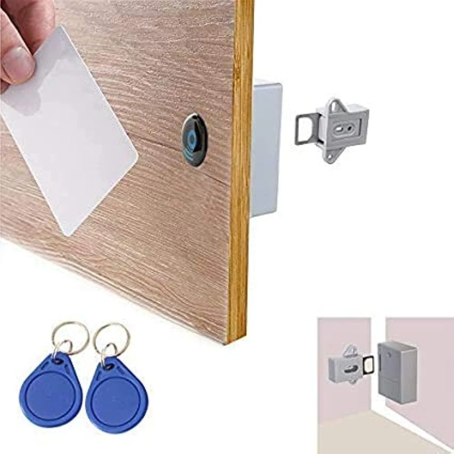 ست قفل کابینت الکترونیکی CHJGLNL، قفل مخفی DIY برای کابینت چوبی، قفل کشوی ایمنی مخفی RFID با کارت/تگ ورودی (خاکستری)