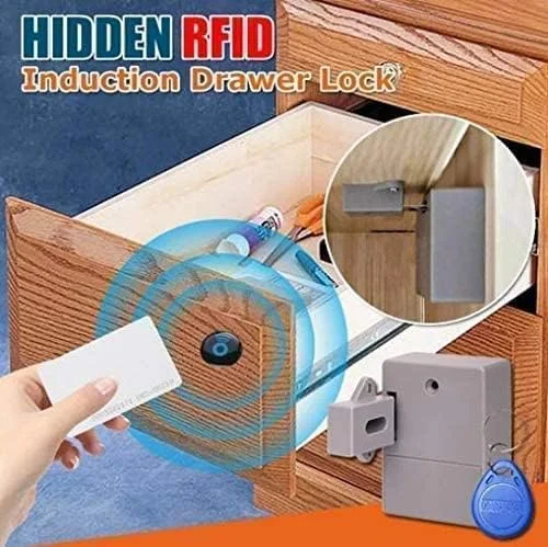 ست قفل کابینت الکترونیکی CHJGLNL، قفل مخفی DIY برای کابینت چوبی، قفل کشوی ایمنی مخفی RFID با کارت/تگ ورودی (خاکستری)