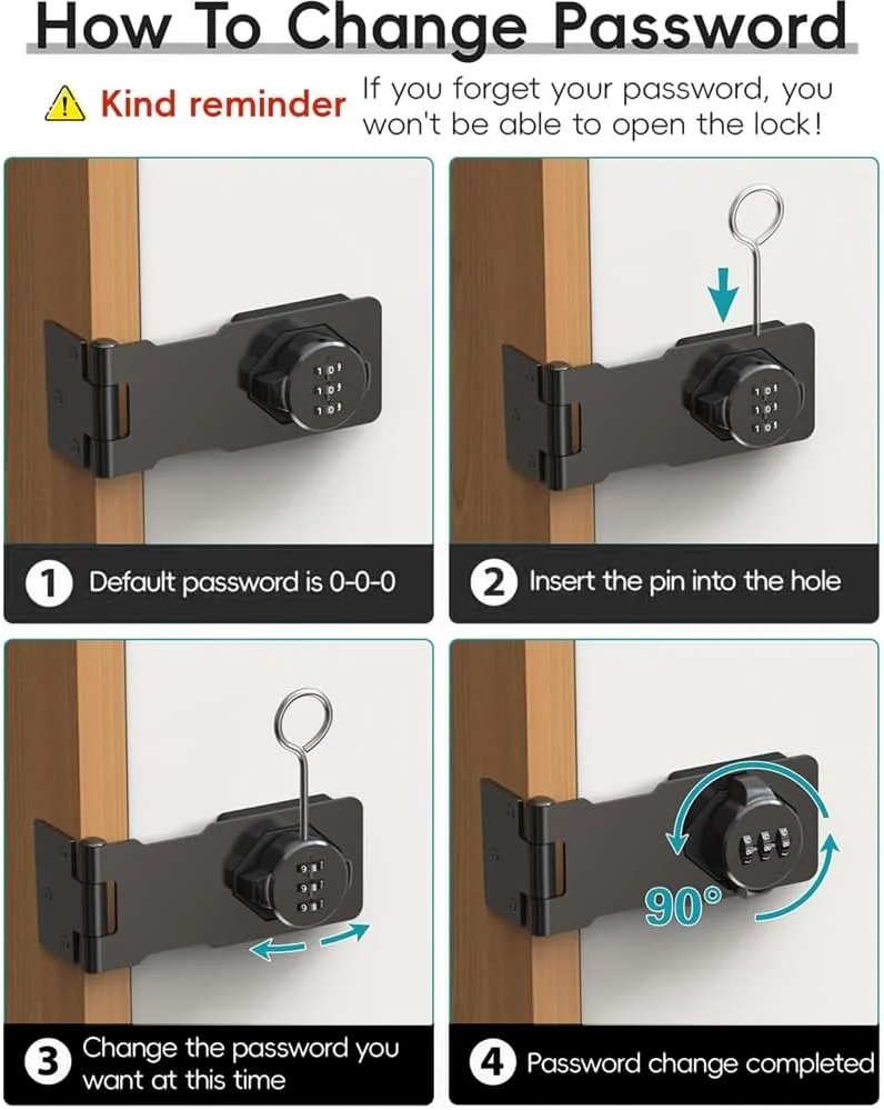 قفل کابینت با رمز عبور، قفل درب کابینت خانگی با رمز، قفل و بست ترکیبی 90/180 درجه، قفل بدون کلید برای درب کابینت، درب کشویی انبار، درب حیوانات خانگی، 3.5 اینچ (مشکی)