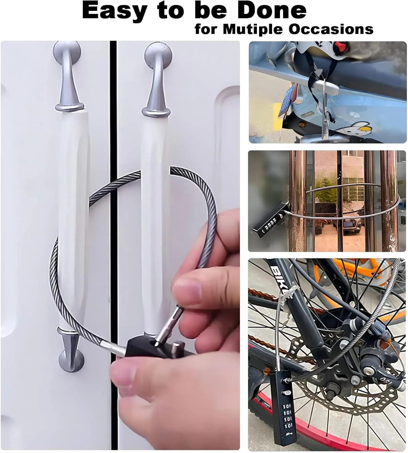 قفل کابلی ترکیبی، کابل فولادی به طول 23-3/5 اینچ، قفل ترکیبی 4 رقمی با کد قابل تنظیم مجدد برای دوچرخه، کمد، کابینت پرونده، گنجه، حصارهای کوچک (خاکستری تفنگی)