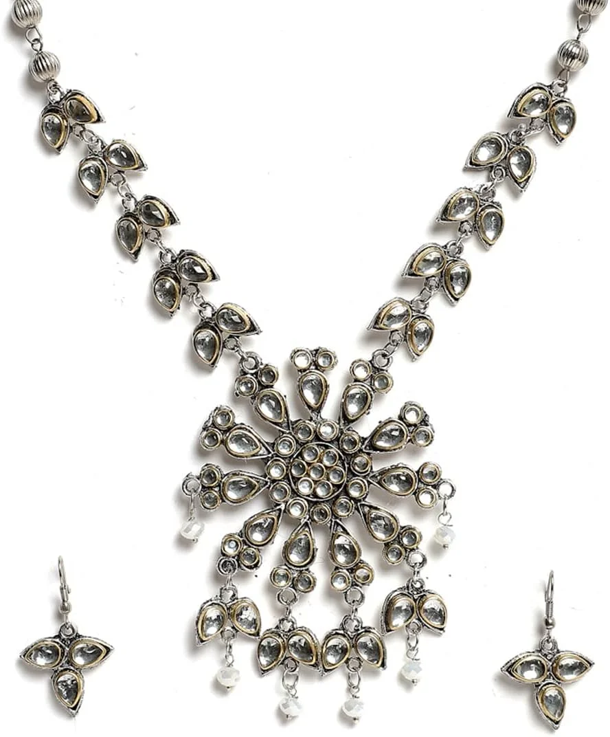 ست جواهرات نقره ای اکسید شده YouBella، شامل گردنبند و گوشواره، مناسب برای دختران و زنان (مدل 1)