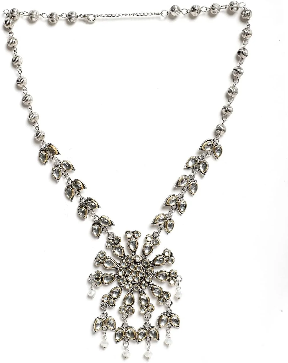 ست جواهرات نقره ای اکسید شده YouBella، شامل گردنبند و گوشواره، مناسب برای دختران و زنان (مدل 1) ست جواهرات نقره ای اکسید شده YouBella، شامل گردنبند و گوشواره، مناسب برای دختران و زنان (مدل 1)