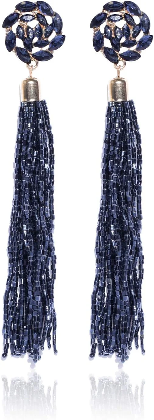 گوشواره های منگوله ای با روکش طلایی، الهام گرفته از سلبریتی ها، مجموعه ولنتاین دخترانه/زنانه Youbella Jewellery (آبی)