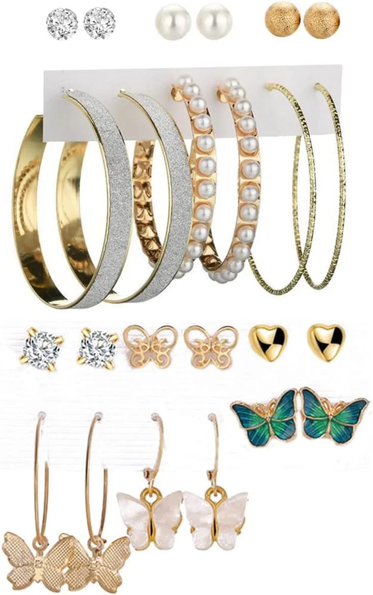 یوتبلا زیورآلات مد گوشواره های روکش طلایی، ترکیبی از گوشواره برای دختران و زنان، متوسط، کریستال، بدون سنگ قیمتی