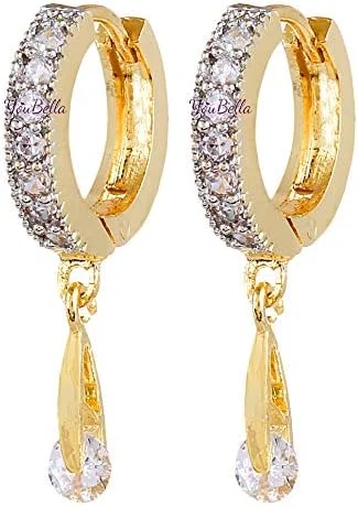 گوشواره های آویز زنانه YouBella با طراحی شیک، مناسب مهمانی، طلایی رنگ با روکش طلا و نگین های اتمی (طلایی)(YBEAR_0009_FOF)