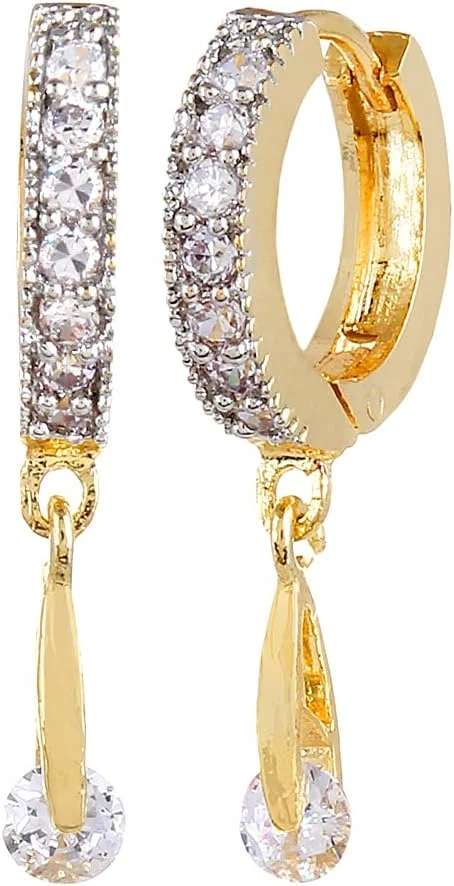 گوشواره های آویز زنانه YouBella با طراحی شیک، مناسب مهمانی، طلایی رنگ با روکش طلا و نگین های اتمی (طلایی)(YBEAR_0009_FOF)