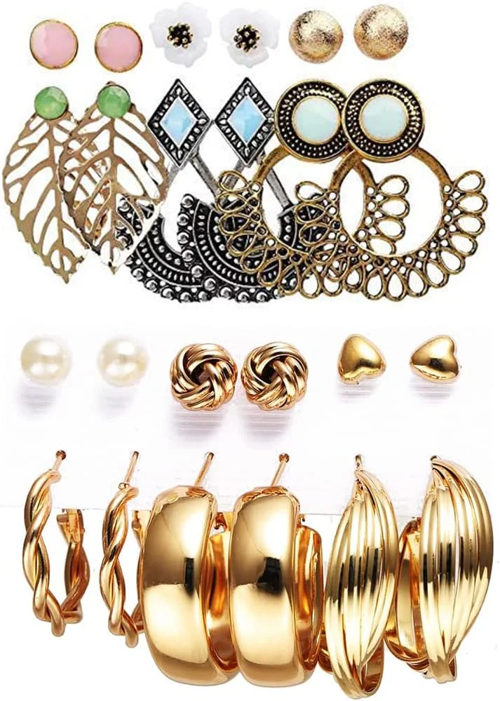 یوتبلا زیورآلات مد گوشواره های آبکاری شده طلا، ترکیبی از گوشواره برای دختران و زنان (طلایی) (YBEAR_33242)، متوسط، برنجی، بدون سنگ قیمتی