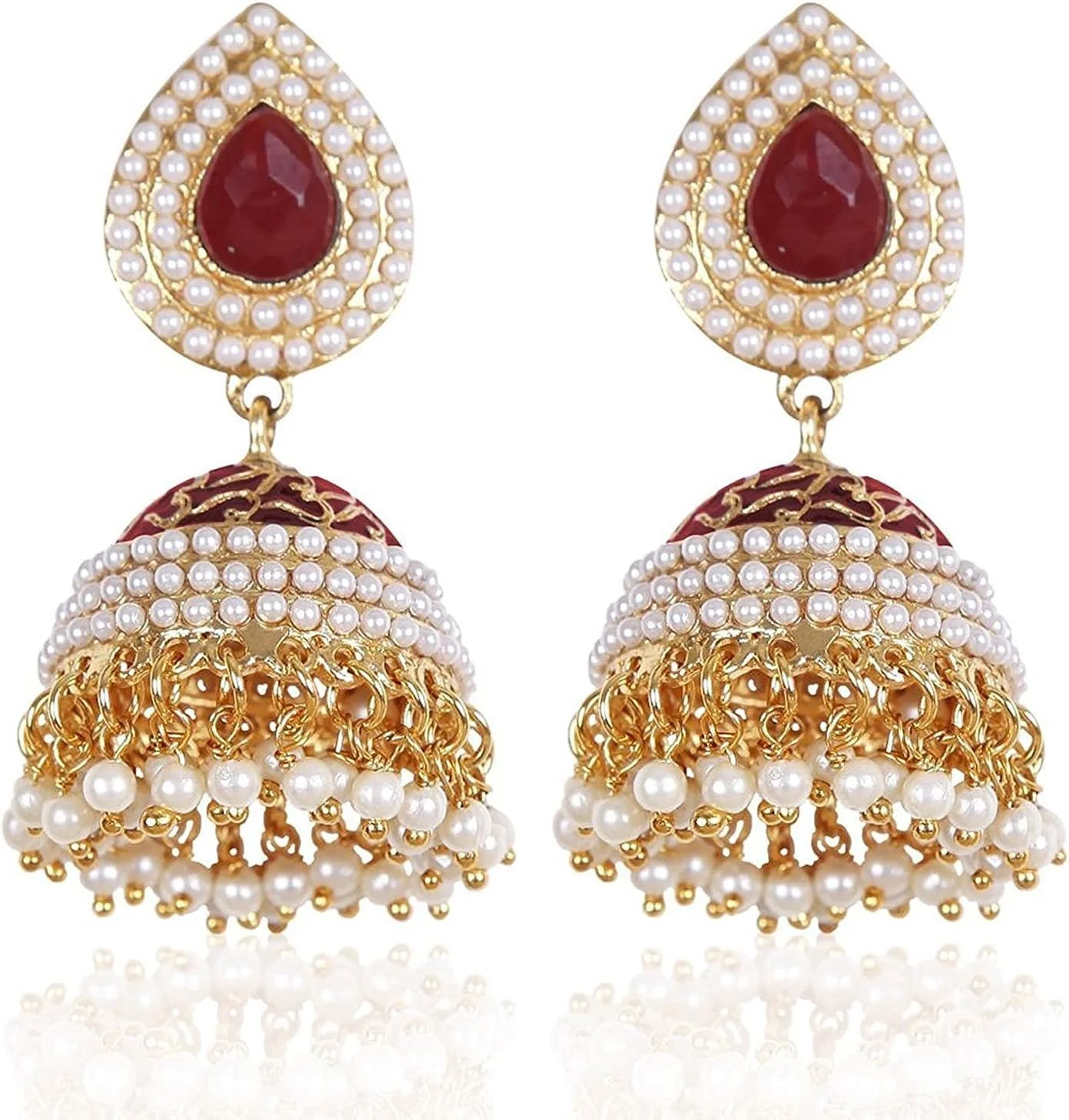 گوشواره های Jhumki مرواریدی و روکش طلایی YouBella، مناسب برای مهمانی و مجالس سنتی، مخصوص بانوان (چند رنگ)(YBEAR_32174)