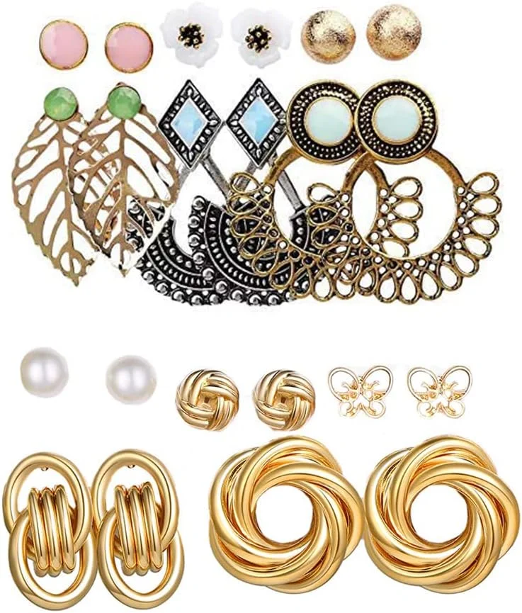 یوتبلا زیورآلات مد گوشواره های روکش طلایی، ترکیبی از گوشواره برای دختران و زنان (طلایی) (YBEAR_33233)، متوسط، برنجی، بدون سنگ قیمتی