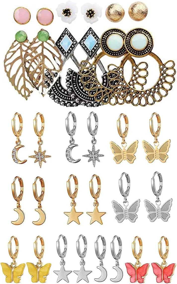 یوتبلا زیورآلات مد گوشواره های روکش طلایی، ست گوشواره زنانه و دخترانه (طلایی) (YBEAR_33239)، متوسط، برنجی، بدون سنگ قیمتی