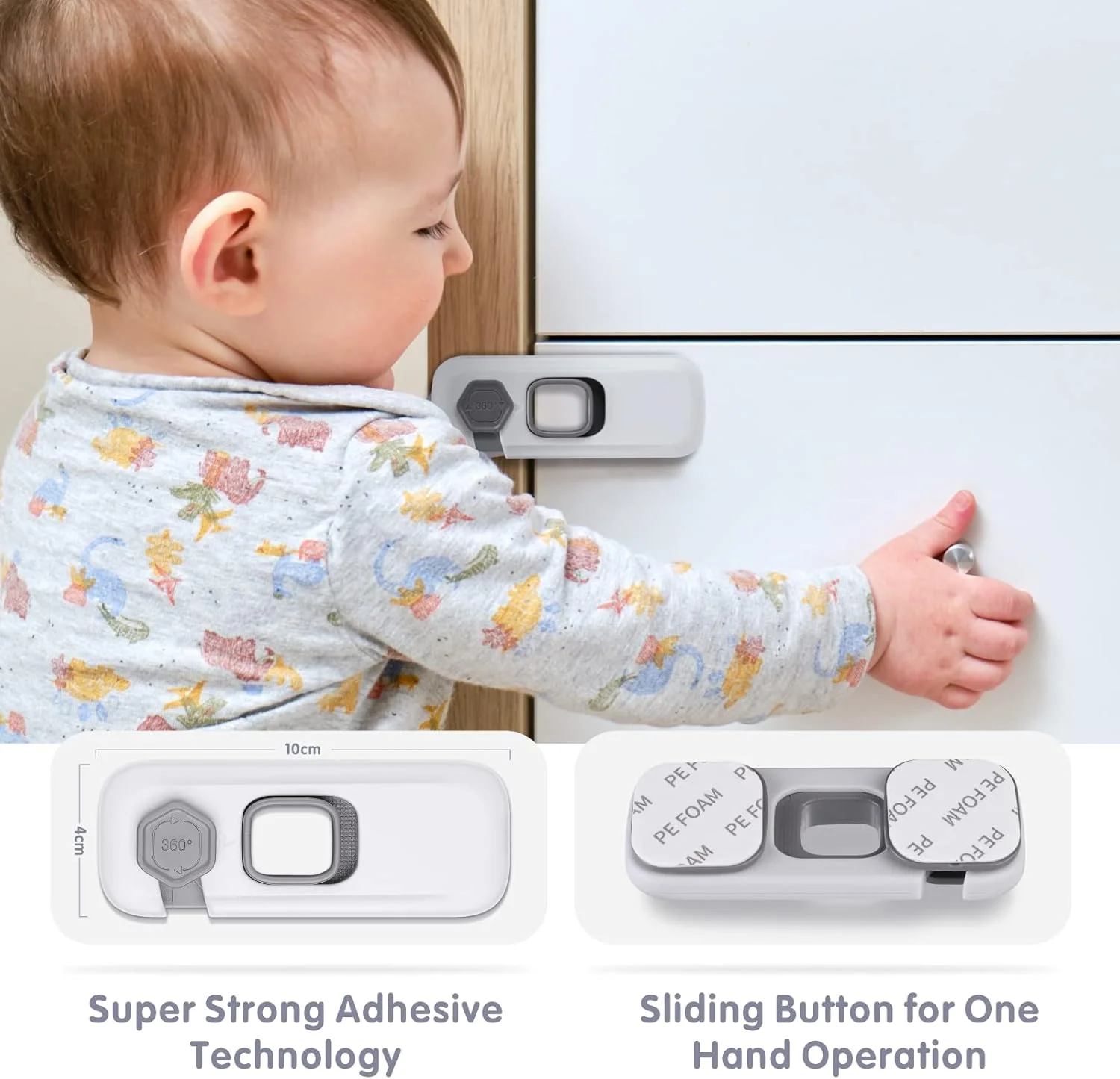 قفل های تسمه ای ایمنی کودک Baytion، 5 عدد قفل تسمه ای درب کابینت ایمنی کودک با چسب قوی برای یخچال، کابینت ها، کشوها و ماشین ظرفشویی - بدون نیاز به ابزار و سوراخکاری (بسته 5 عددی)