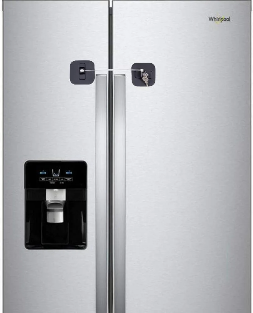 قفل یخچال BAOWEIJD، قفل یخچال با کلید، قفل فریزر و قفل ایمنی کابینت کودک با چسب قوی (قفل یخچال - مشکی تک عددی)