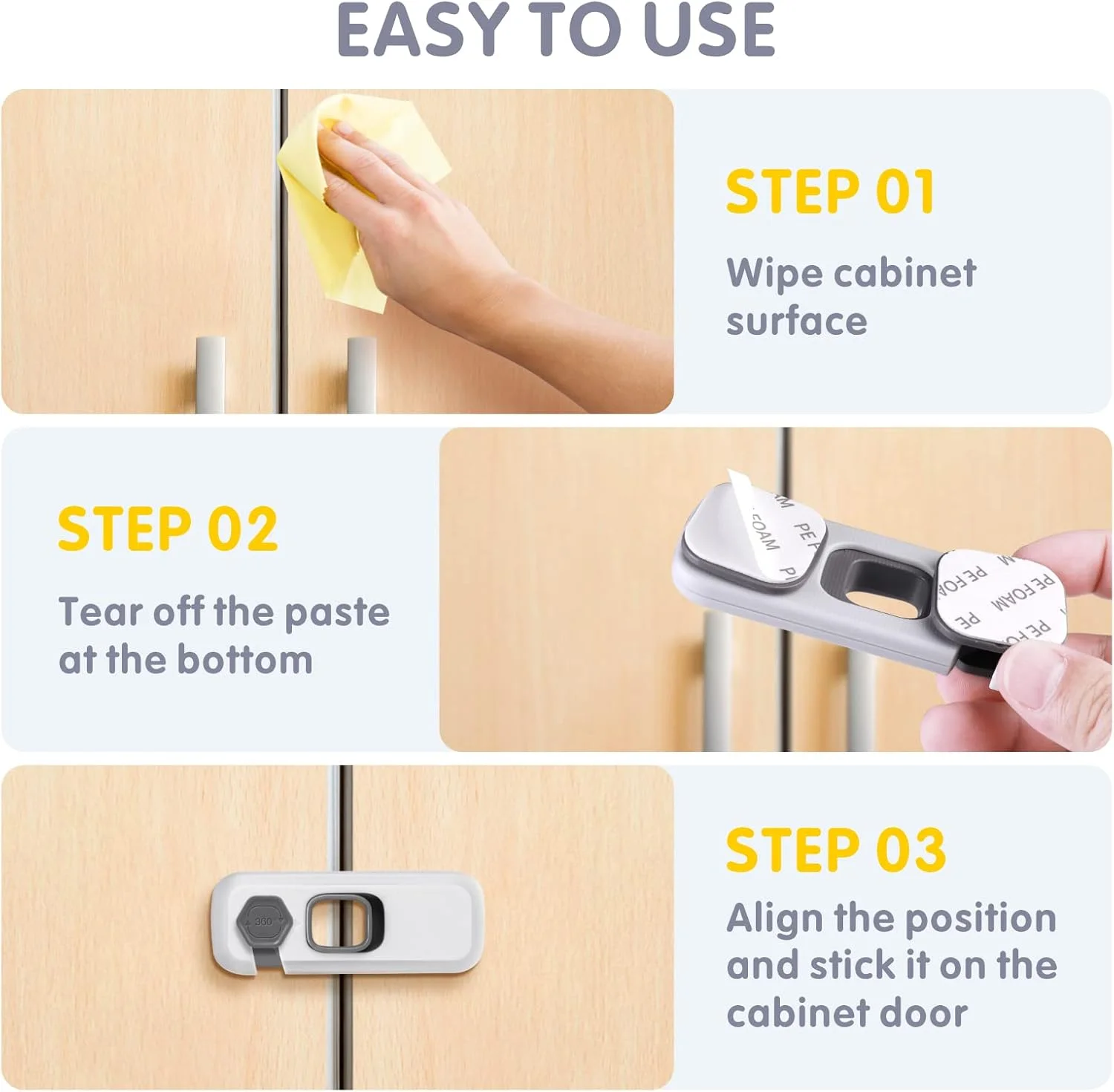 قفل های تسمه ای ایمنی کودک Baytion، 5 عدد قفل تسمه ای درب کابینت ایمنی کودک با چسب قوی برای یخچال، کابینت ها، کشوها و ماشین ظرفشویی - بدون نیاز به ابزار و سوراخکاری (بسته 5 عددی)