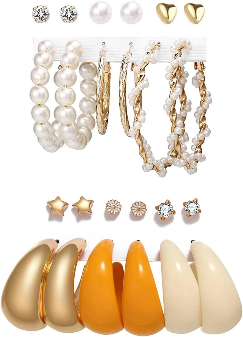 یوتبلا زیورآلات مد گوشواره های روکش طلایی، ترکیبی از گوشواره برای دختران و زنان (طلایی) (YBEAR_33248)، متوسط، برنجی، بدون سنگ قیمتی