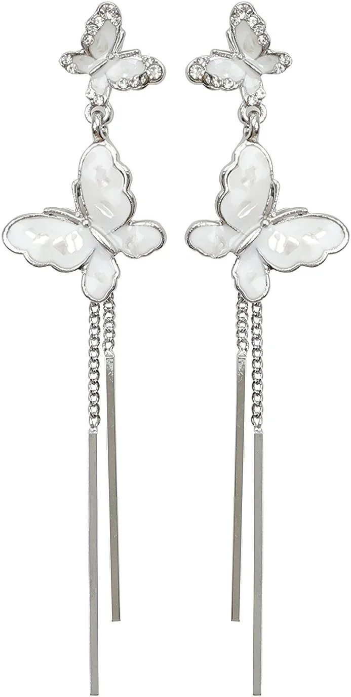 گوشواره های آویز نقره ای زنانه YouBella، مناسب برای مهمانی و مجالس (سفید) (YBEAR_31754A)