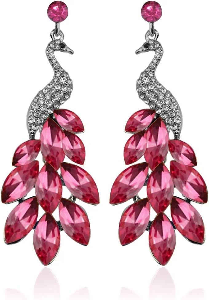 گوشواره های طاووسی زیرکون سوئیسی AAA یووبلا، آبکاری نقره، نگین اتمی، مناسب برای مهمانی و استفاده روزمره، فشن و شیک، مخصوص دختران و زنان