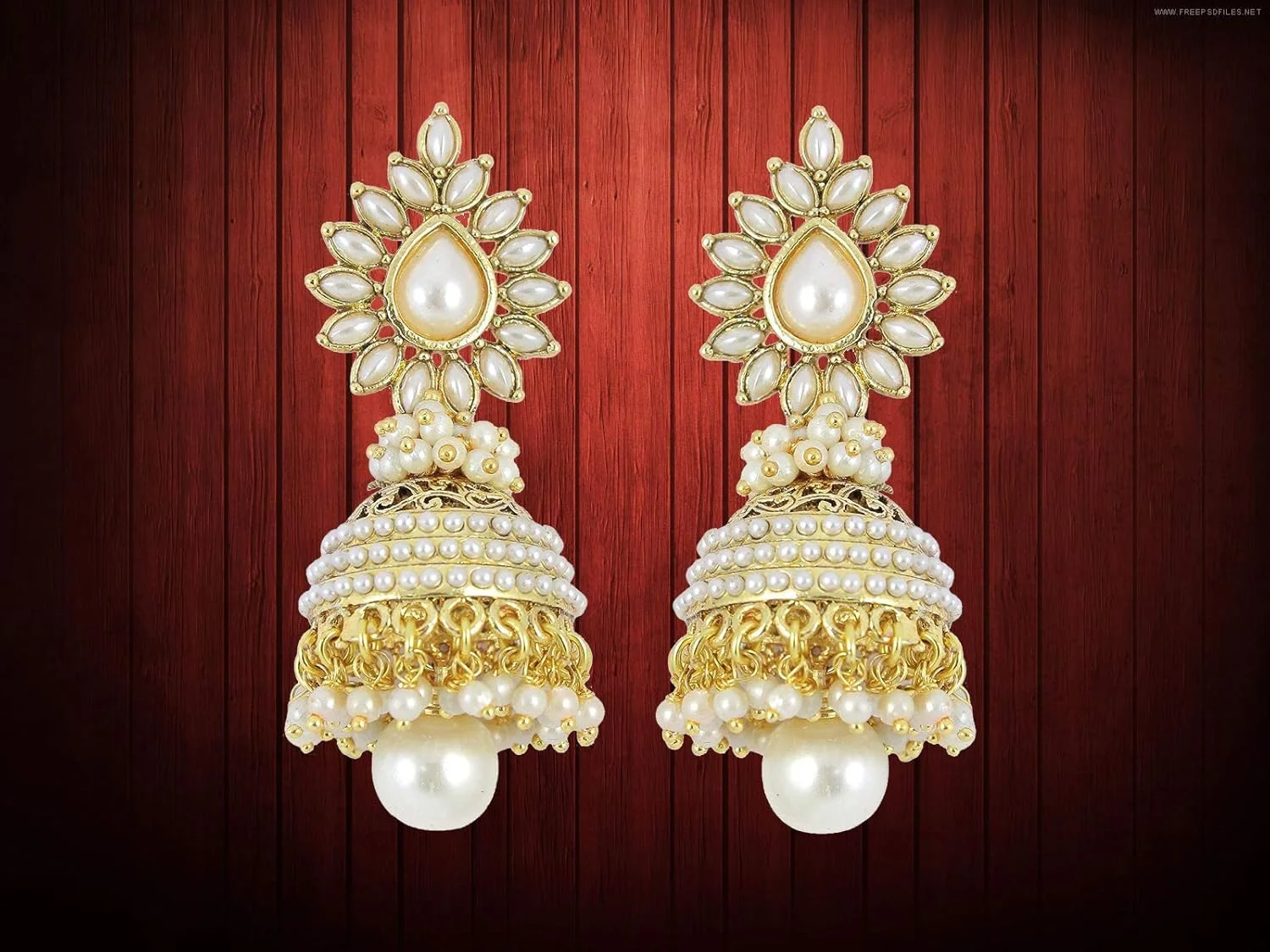 یوBella گوشواره های Jhumkis مرواریدی جواهرات سنتی شیک مناسب مهمانی زنانه (سفید) (YBEAR_30014B) یوBella گوشواره های Jhumkis مرواریدی جواهرات سنتی شیک مناسب مهمانی زنانه (سفید) (YBEAR_30014B)