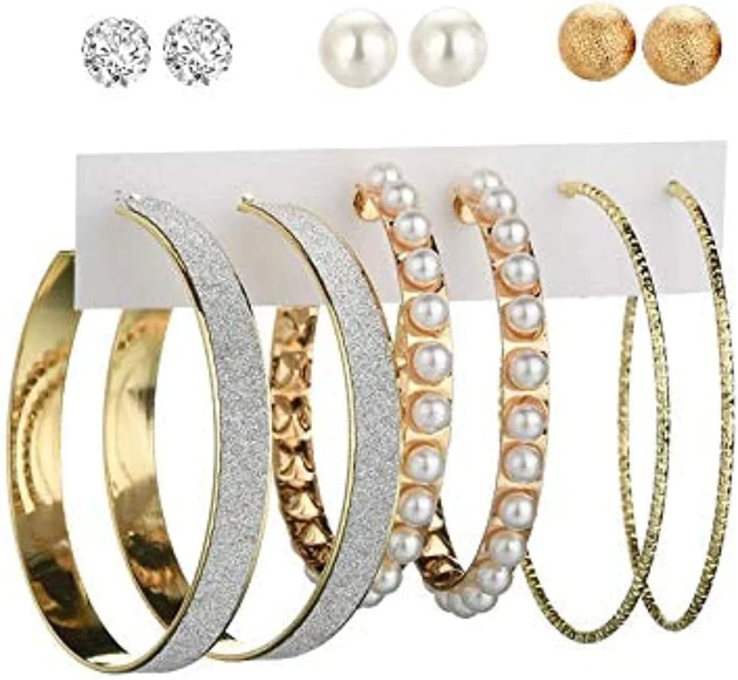 ست گوشواره حلقه ای و میخی روکش طلایی یوولا برای زنان و دختران (طلایی) (YBEAR_32869)