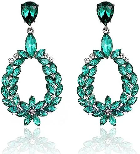 گوشواره های آویز طلایی زنانه یوتبلا مناسب مهمانی (سبز)(YBEAR_31660)