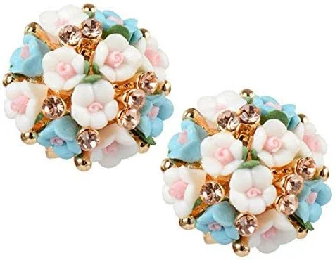 گوشواره های طرح گل یوولا با روکش طلای سفید و آبی زنانه