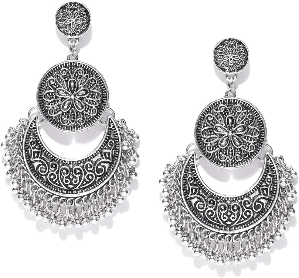 گوشواره های آویز نقره ای زنانه YouBella مناسب مهمانی (نقره ای)(YBEAR_31772)