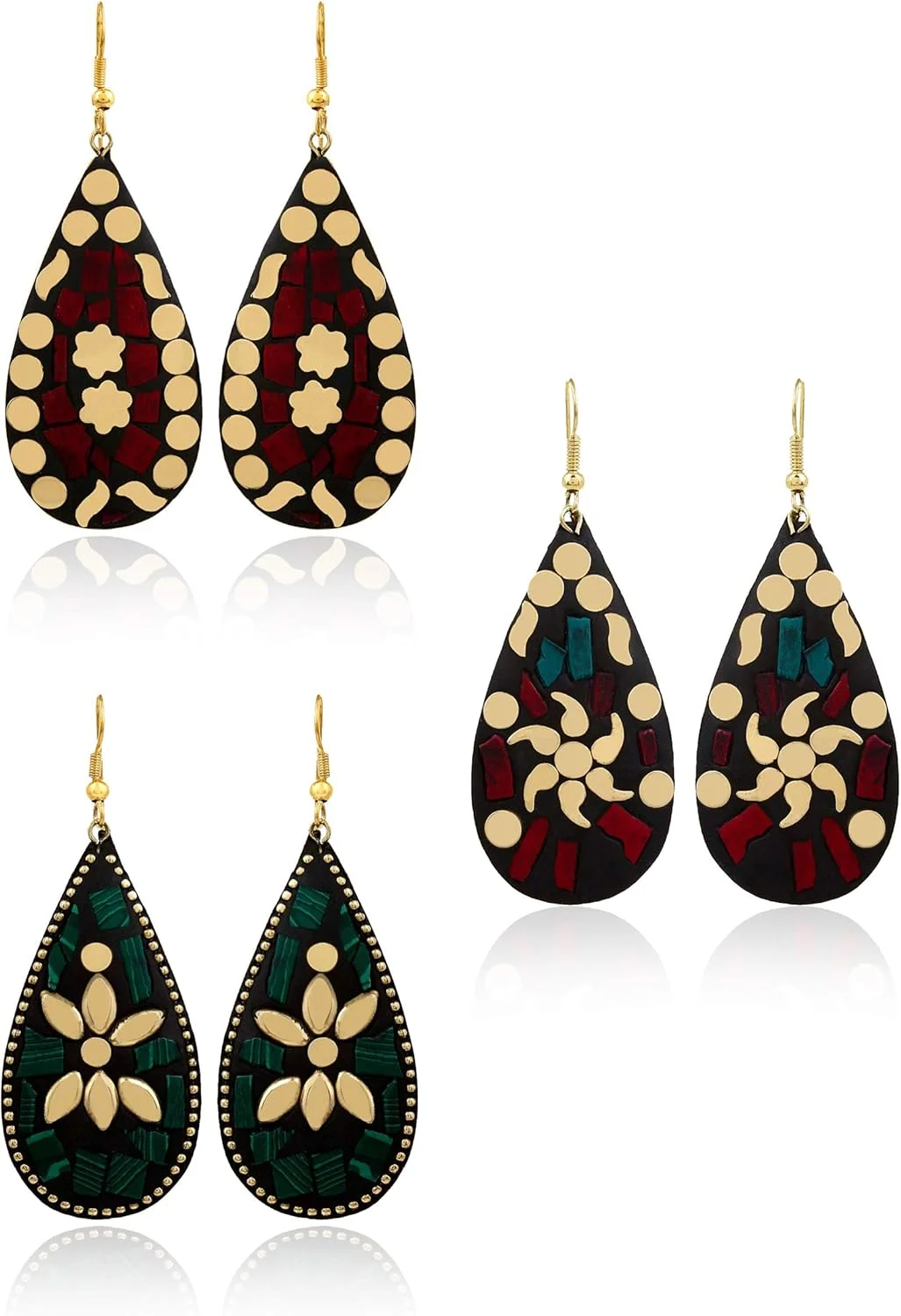 گوشواره های چند رنگ طلایی طرح افغانی تبتی YouBella برای دختران/زنان (بسته 3 عددی)