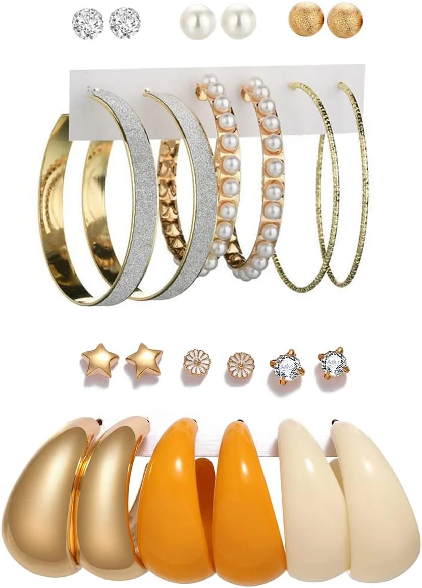 یوتبلا زیورآلات مد گوشواره های روکش طلایی، ترکیبی از گوشواره برای دختران و زنان، متوسط، کریستال، بدون سنگ قیمتی