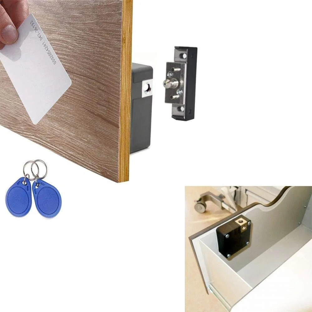 قفل کابینت کشو مخفی چوبی DIY الثقه، ورود با کارت/تگ RFID به همراه 3 تگ و 3 کارت