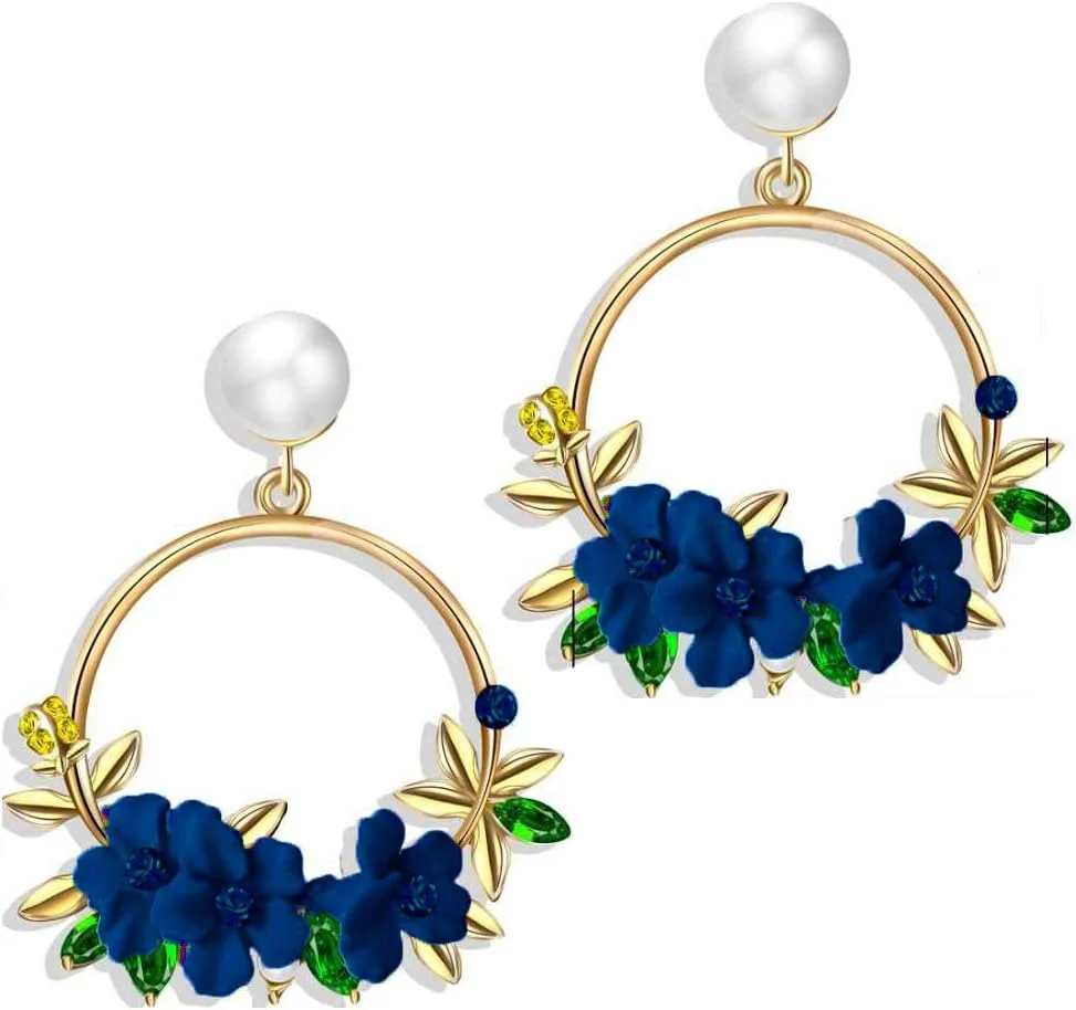 گوشواره زنانه یوBella Jewellery طرح گل رزینی برای دختران و زنان (آبی)