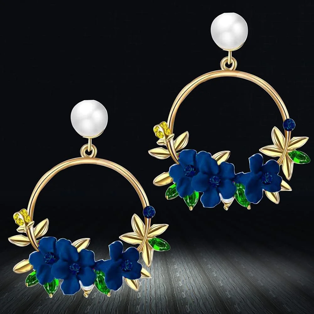 گوشواره زنانه یوBella Jewellery طرح گل رزینی برای دختران و زنان (آبی)