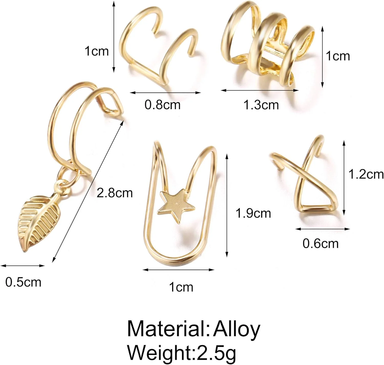 گوشواره های بدون سوراخ یو شکل YouBella Jewellery مدل (YBEAR_32870) طلایی، سایز متوسط، مناسب زنان و دختران