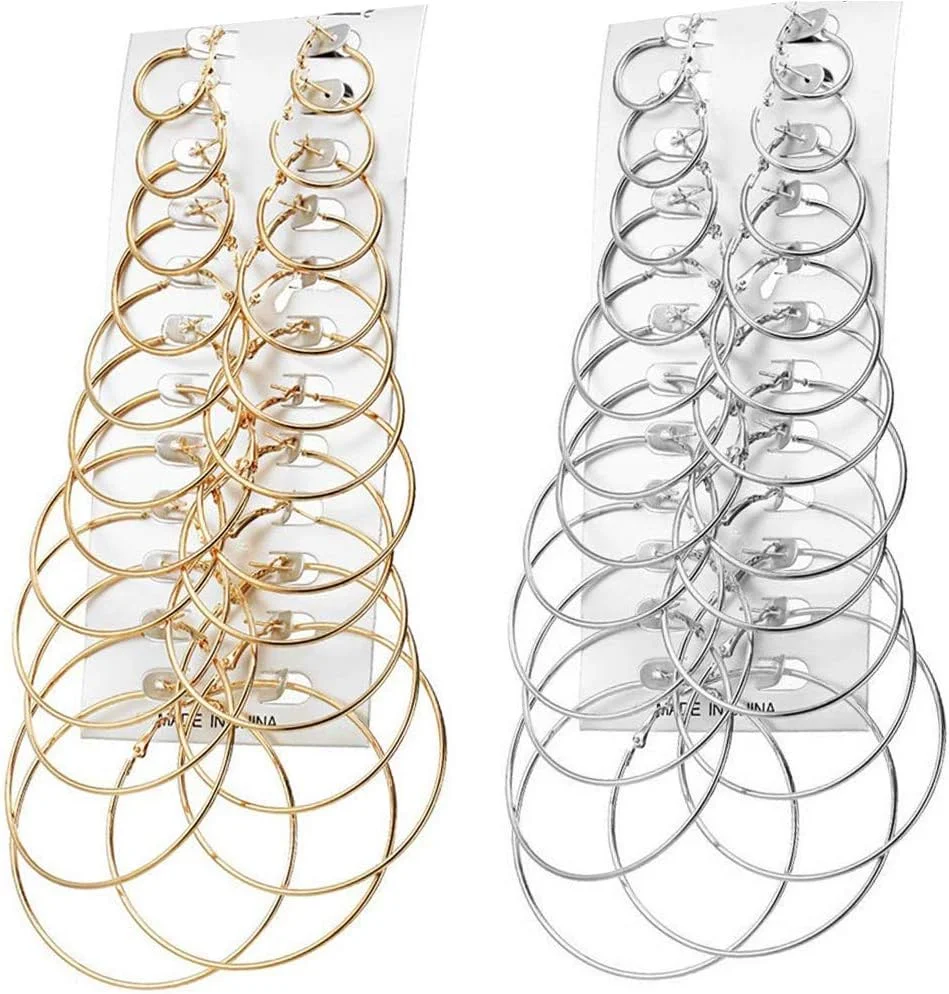 گوشواره های حلقه ای نقره ای و طلایی دخترانه/زنانه YouBella، مجموعه جواهرات 24 عددی (چند رنگ)