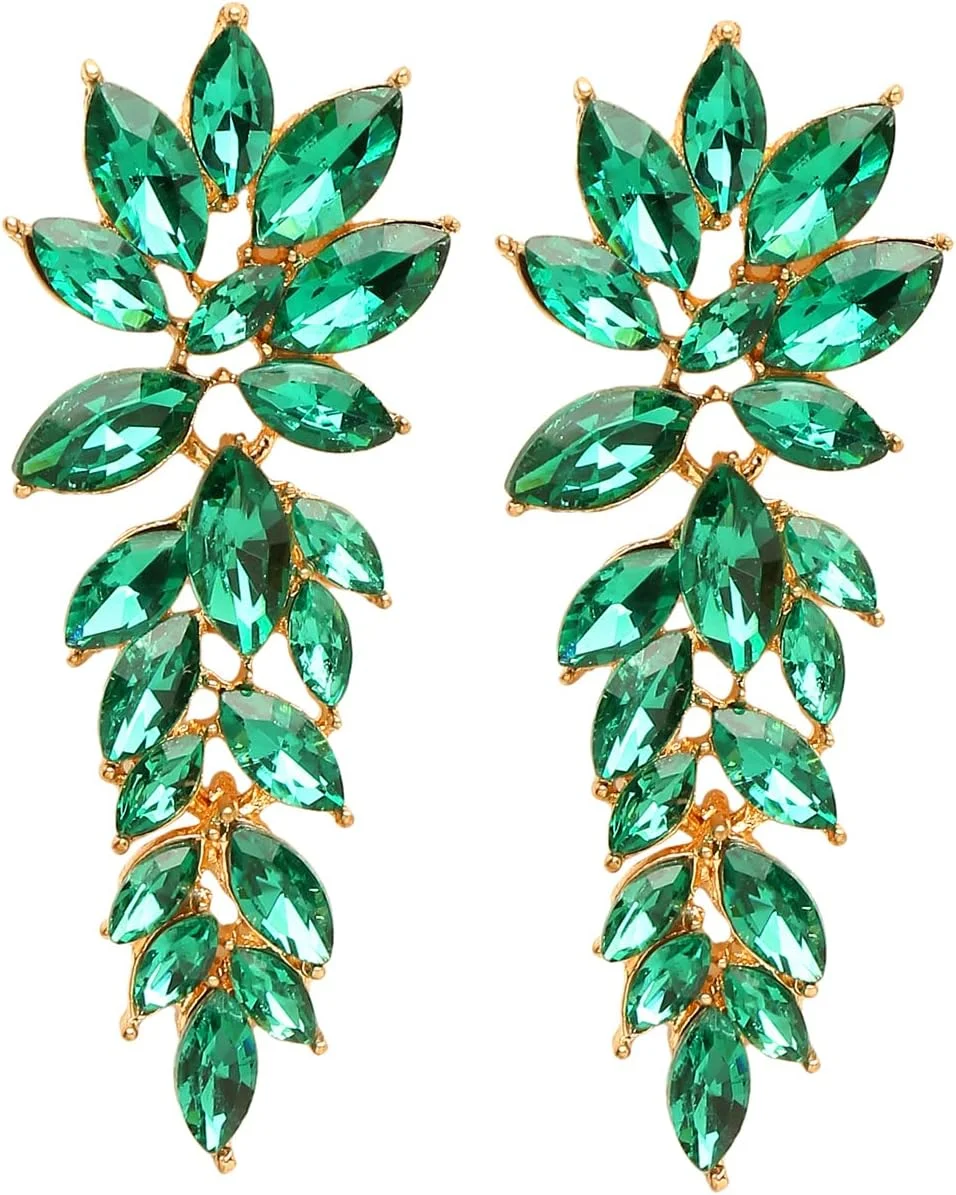 گوشواره های آویز و آویزان طلایی رنگ یوتبلا فشن جواهری برای دختران و زنان (سبز) (YBEAR_33125)، متوسط، برنجی، بدون سنگ قیمتی