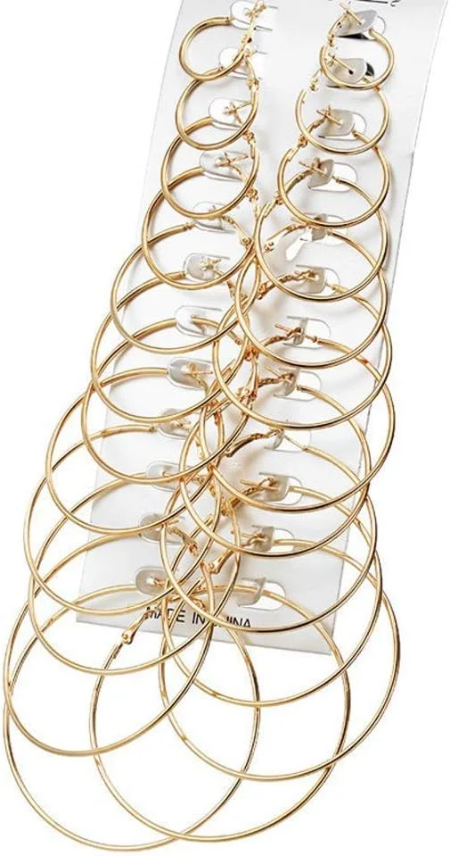 گوشواره های حلقه ای نقره ای و طلایی دخترانه/زنانه YouBella، مجموعه جواهرات 24 عددی (چند رنگ)