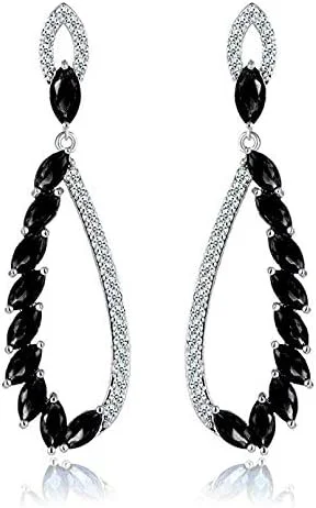 گوشواره های آویز نقره ای زنانه یوولا، مناسب برای مهمانی (مشکی) (YBEAR_32192)